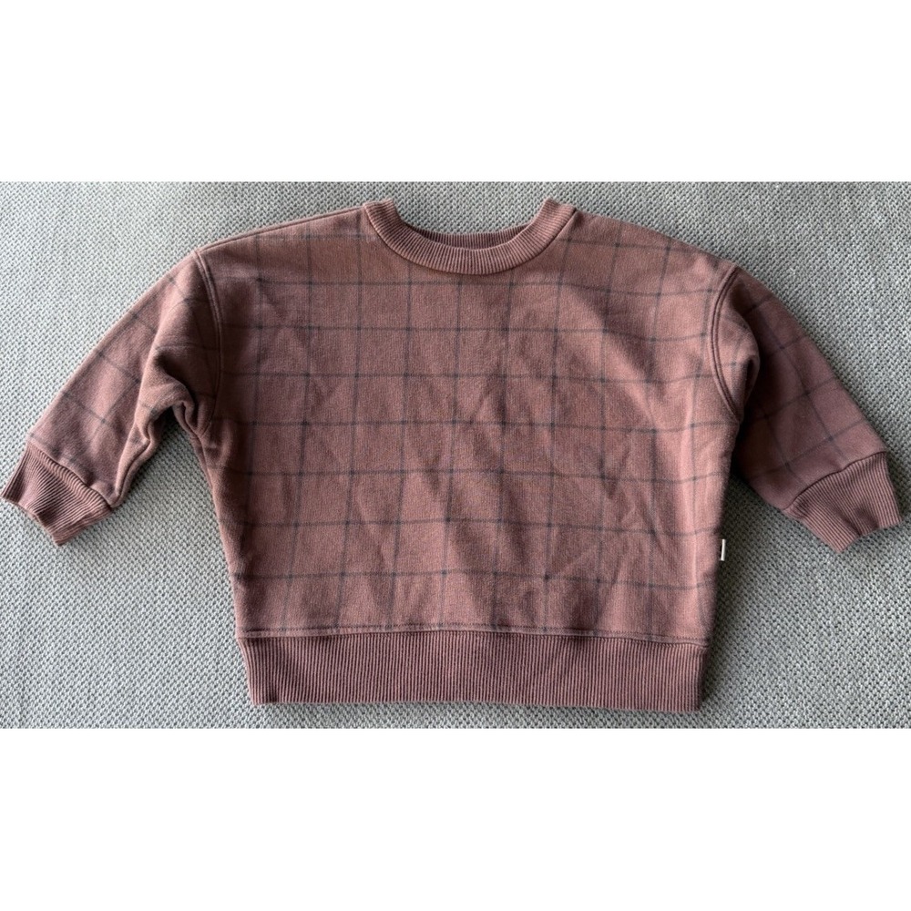 Easy Peasy Baby Sweatshirt 12M Organic Cotton Plaid Pullover Wine Mauve Crewneck